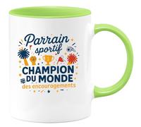 quotedazur - MugParrain sportif : champion du monde des encouragements - Tasse Cadeau Parrain Homme - Vert/Céramique