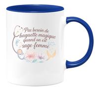 quotedazur - MugPas besoin de baguette magique quand on est sage-femme - Tasse Cadeau Sage Femme Femme - Bleu/Céramique