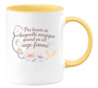 quotedazur - MugPas besoin de baguette magique quand on est sage-femme - Tasse Cadeau Sage Femme Femme - Jaune/Céramique