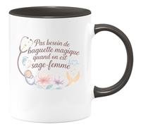 quotedazur - MugPas besoin de baguette magique quand on est sage-femme - Tasse Cadeau Sage Femme Femme - Noir/Céramique
