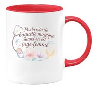 quotedazur - MugPas besoin de baguette magique quand on est sage-femme - Tasse Cadeau Sage Femme Femme - Rouge/Céramique