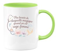 quotedazur - MugPas besoin de baguette magique quand on est sage-femme - Tasse Cadeau Sage Femme Femme - Vert/Céramique