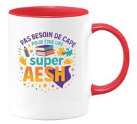quotedazur - MugPas besoin de cape pour être une super AESH - Tasse Cadeau AESH Femme - Rouge/Céramique