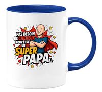 quotedazur - MugPas besoin de cheveux pour être un super papa - Tasse Cadeau Papa, Fête Des Pères Homme - Bleu/Céramique