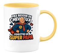 quotedazur - MugPas besoin de cheveux pour être un super papa - Tasse Cadeau Papa, Fête Des Pères Homme - Jaune/Céramique