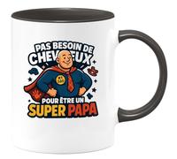 quotedazur - MugPas besoin de cheveux pour être un super papa - Tasse Cadeau Papa, Fête Des Pères Homme - Noir/Céramique