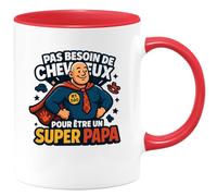quotedazur - MugPas besoin de cheveux pour être un super papa - Tasse Cadeau Papa, Fête Des Pères Homme - Rouge/Céramique