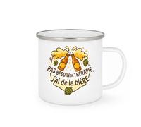quotedazur - Mugpas besoin de thérapie, j'ai de la bière - Tasse Cadeau Humour Homme - Blanc/Emaillé