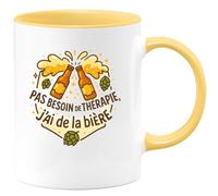 quotedazur - Mugpas besoin de thérapie, j'ai de la bière - Tasse Cadeau Humour Homme - Jaune/Céramique
