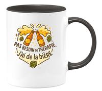 quotedazur - Mugpas besoin de thérapie, j'ai de la bière - Tasse Cadeau Humour Homme - Noir/Céramique
