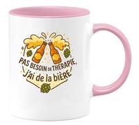 quotedazur - Mugpas besoin de thérapie, j'ai de la bière - Tasse Cadeau Humour Homme - Rose/Céramique