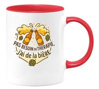 quotedazur - Mugpas besoin de thérapie, j'ai de la bière - Tasse Cadeau Humour Homme - Rouge/Céramique
