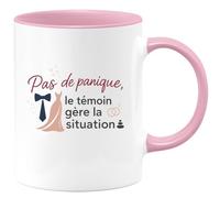 quotedazur - MugPas de panique, le témoin gère la situation - Tasse Cadeau Témoin de mariage Homme - Rose/Céramique