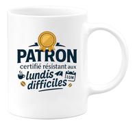 quotedazur - MugPatron certifié résistant aux lundis difficiles - Tasse Cadeau Patron Homme - Blanc/Céramique