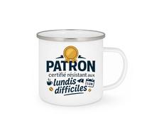quotedazur - MugPatron certifié résistant aux lundis difficiles - Tasse Cadeau Patron Homme - Blanc/Emaillé