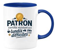 quotedazur - MugPatron certifié résistant aux lundis difficiles - Tasse Cadeau Patron Homme - Bleu/Céramique