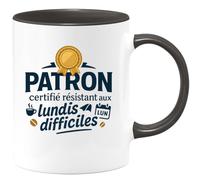 quotedazur - MugPatron certifié résistant aux lundis difficiles - Tasse Cadeau Patron Homme - Noir/Céramique