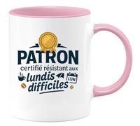 quotedazur - MugPatron certifié résistant aux lundis difficiles - Tasse Cadeau Patron Homme - Rose/Céramique