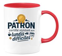 quotedazur - MugPatron certifié résistant aux lundis difficiles - Tasse Cadeau Patron Homme - Rouge/Céramique