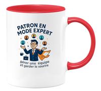 quotedazur - MugPatron en mode expert : gérer une équipe et garder le sourire - Tasse Cadeau Patron Homme - Rouge/Céramique