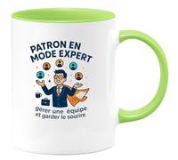 quotedazur - MugPatron en mode expert : gérer une équipe et garder le sourire - Tasse Cadeau Patron Homme - Vert/Céramique