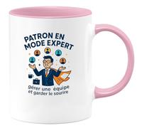 quotedazur - MugPatron en mode expert : gérer une équipe et garder le sourire - Tasse Cadeau Patron Homme - Rose/Céramique