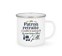 quotedazur - MugPatron retraité : enfin le patron de mon temps libre - Tasse Cadeau Patron Homme - Blanc/Emaillé
