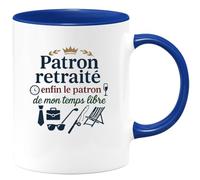 quotedazur - MugPatron retraité : enfin le patron de mon temps libre - Tasse Cadeau Patron Homme - Bleu/Céramique