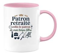 quotedazur - MugPatron retraité : enfin le patron de mon temps libre - Tasse Cadeau Patron Homme - Rose/Céramique