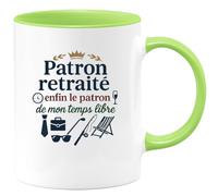 quotedazur - MugPatron retraité : enfin le patron de mon temps libre - Tasse Cadeau Patron Homme - Vert/Céramique