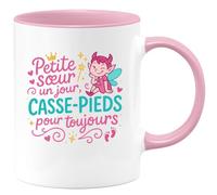 quotedazur - MugPetite sœur un jour, casse-pieds pour toujours - Tasse Cadeau Soeur Femme - Rose/Céramique