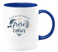 quotedazur - MugPlus qu'un témoin, un frère de cœur - Tasse Cadeau Témoin de mariage Homme - Bleu/Céramique