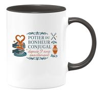 quotedazur - Mugpotier du bonheur conjugal depuis 9 ans exactement - Tasse Cadeau Noces de Faïence Homme - Noir/Céramique