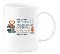 quotedazur - Mugpotier du bonheur conjugal depuis 9 ans exactement - Tasse Cadeau Noces de Faïence Homme - Blanc/Céramique