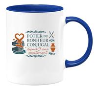 quotedazur - Mugpotier du bonheur conjugal depuis 9 ans exactement - Tasse Cadeau Noces de Faïence Homme - Bleu/Céramique
