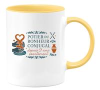 quotedazur - Mugpotier du bonheur conjugal depuis 9 ans exactement - Tasse Cadeau Noces de Faïence Homme - Jaune/Céramique