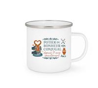 quotedazur - Mugpotier du bonheur conjugal depuis 9 ans exactement - Tasse Cadeau Noces de Faïence Homme - Blanc/Emaillé