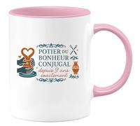 quotedazur - Mugpotier du bonheur conjugal depuis 9 ans exactement - Tasse Cadeau Noces de Faïence Homme - Rose/Céramique