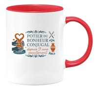 quotedazur - Mugpotier du bonheur conjugal depuis 9 ans exactement - Tasse Cadeau Noces de Faïence Homme - Rouge/Céramique