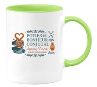 quotedazur - Mugpotier du bonheur conjugal depuis 9 ans exactement - Tasse Cadeau Noces de Faïence Homme - Vert/Céramique