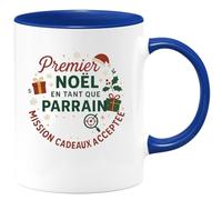quotedazur - MugPremier Noël en tant que parrain : mission cadeaux acceptée - Tasse Cadeau Parrain Homme - Bleu/Céramique
