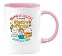 quotedazur - MugPremière rentrée comme Maître d'école : niveau de stress maximal, niveau de café aussi - Tasse Cadeau Maître d'école Homme - Rose/Céramique