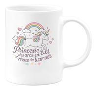 quotedazur - MugPrincesse des arcs-en-ciel et reine des licornes - Tasse Cadeau Licorne Femme - Blanc/Céramique