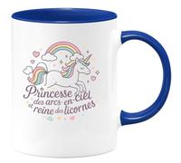 quotedazur - MugPrincesse des arcs-en-ciel et reine des licornes - Tasse Cadeau Licorne Femme - Bleu/Céramique