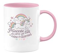 quotedazur - MugPrincesse des arcs-en-ciel et reine des licornes - Tasse Cadeau Licorne Femme - Rose/Céramique