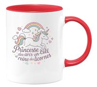 quotedazur - MugPrincesse des arcs-en-ciel et reine des licornes - Tasse Cadeau Licorne Femme - Rouge/Céramique