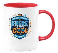quotedazur - MugPropriété exclusive du frère le plus cool de France - Tasse Cadeau Frère Homme - Rouge/Céramique