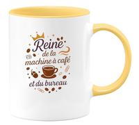 quotedazur - MugReine de la machine à café et du bureau - Tasse Cadeau Collègue Femme - Jaune/Céramique