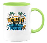 quotedazur - Mugretraité et fier de ne plus rien foutre - Tasse Cadeau Retraite Homme - Vert/Céramique