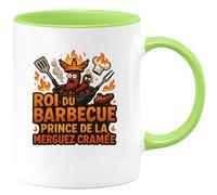 quotedazur - Mugroi du barbecue, prince de la merguez cramée - Tasse Cadeau Humour Homme - Vert/Céramique